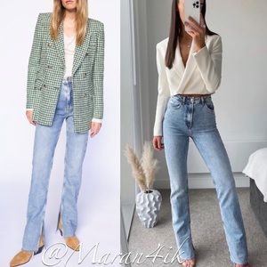 Zara High Rise Slim Flare Jeans Split Hems US 12